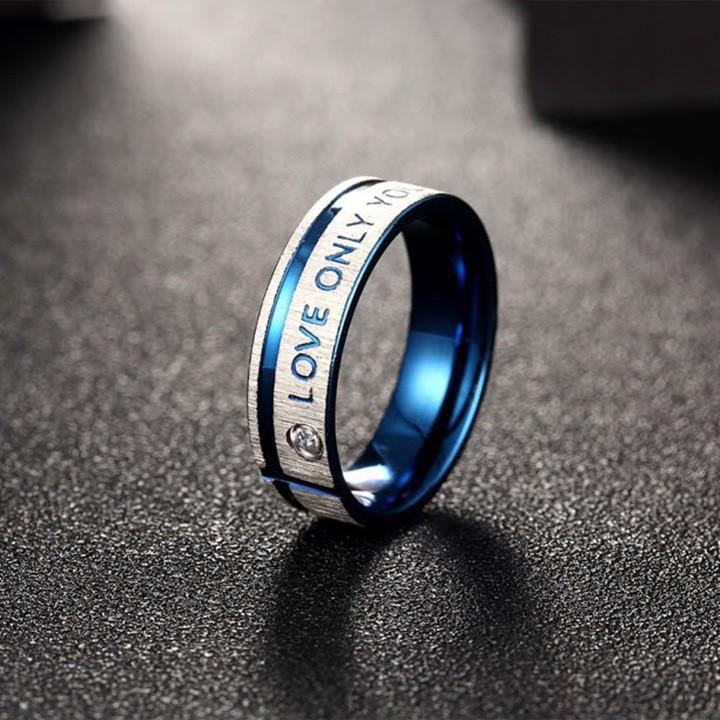 Nhẫn inox xanh sọc Love only you - Giá 1 chiếc