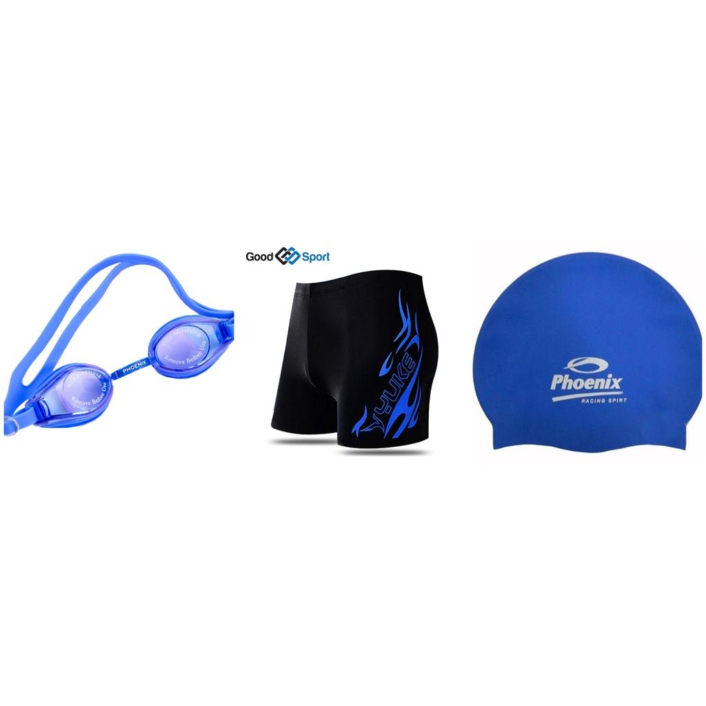 Combo Quần Bơi, Mũ Bơi và Kính bơi Nam/Nữ (kính bơi xanh)