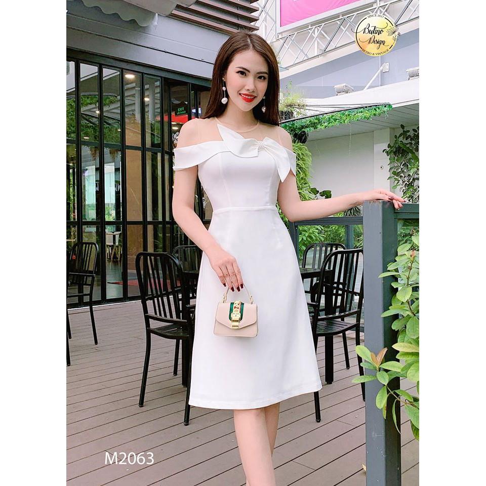 Váy đầm xòe M2063 Trắng thời trang nữ hàng thiết kế Cao Cấp - 4 màu