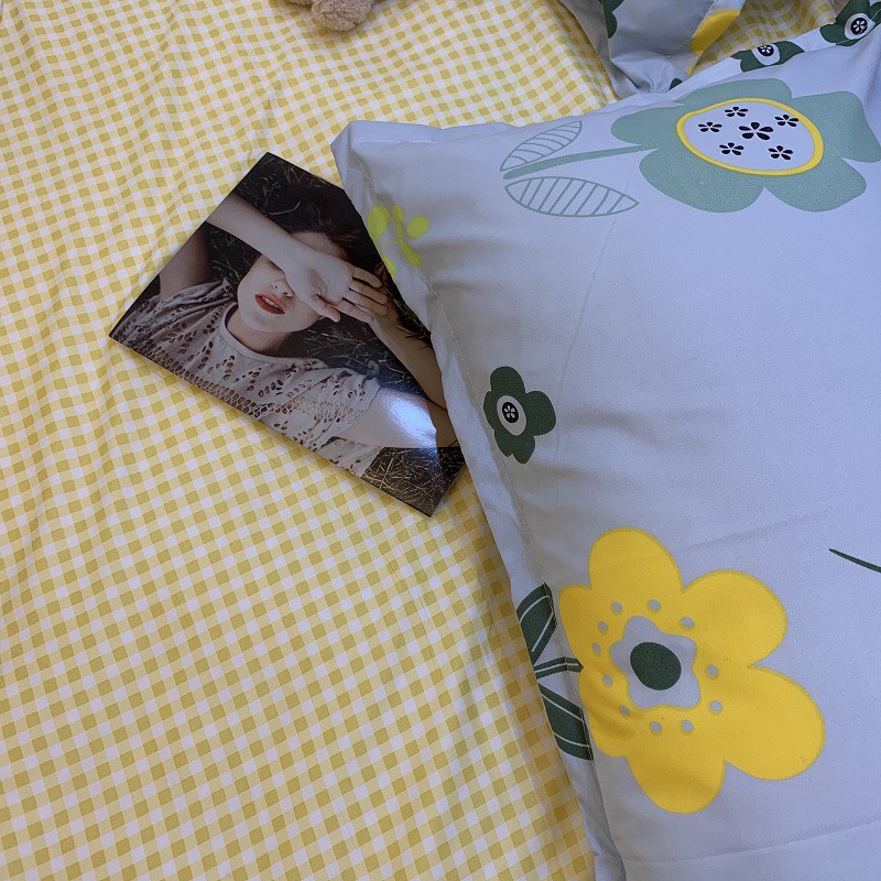 Bộ chăn ga gối cotton PL1 - Hoa Xanh - TẶNG 01 MÓC KHÓA HOUSTON