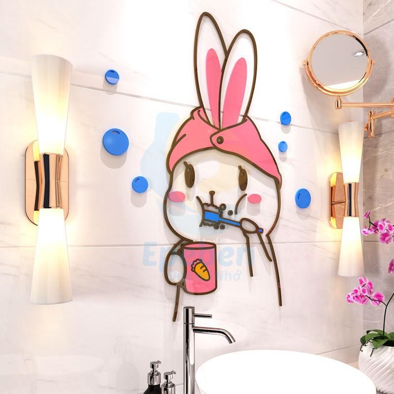Tranh dán tường mica 3d decor khổ lớn bé thỏ trang trí mầm non, mẫu giáo, phòng cho bé