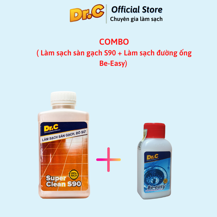 Combo Dr.C CHÍNH HÃNG siêu tiết kiệm (Làm sạch sàn gạch, thiết bị men sứ ( 1 lít)+ Làm sạch đường ống, lồng giặt Bessy)