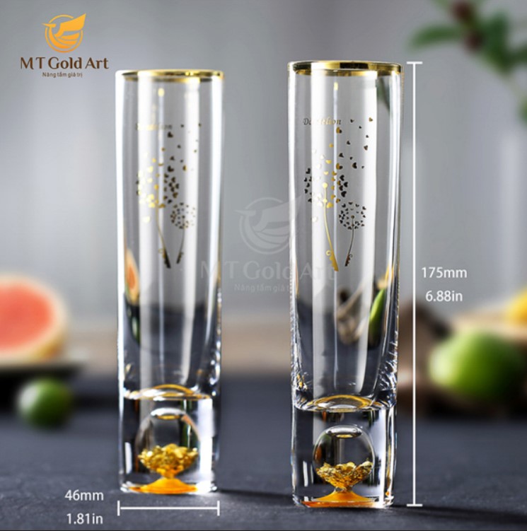 Ly uống nước pha lê đúc vàng 150ml bộ 6pcs MT Gold Art- Hàng chính hãng, trang trí nhà cửa, quà tặng dành cho sếp, đối tác, khách hàng