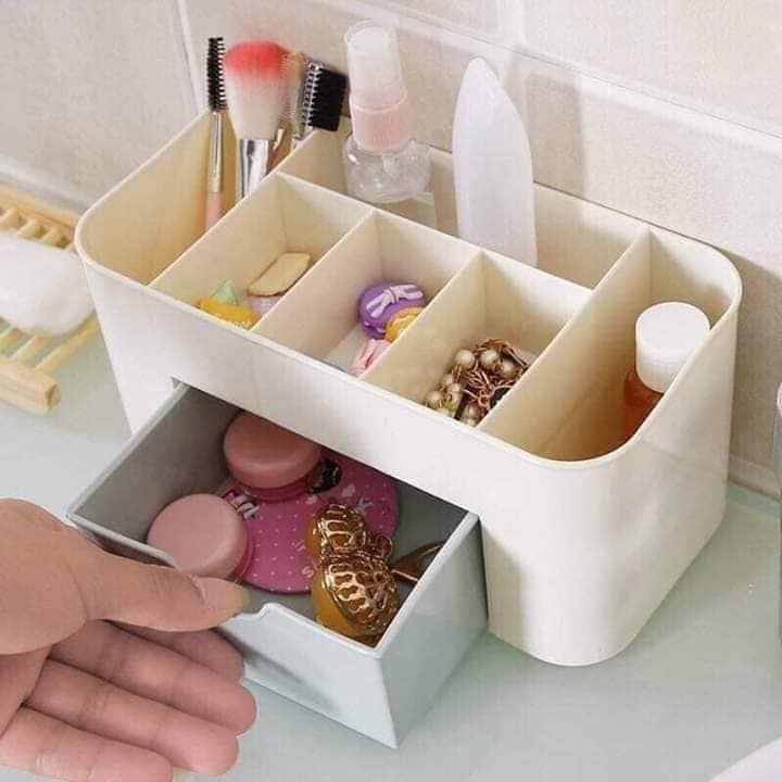 Kệ Đựng Mỹ Phẩm Mini 2 tầng bằng nhựa - Tặng 1 khay đựng đồ 3 ngăn Hàng Nhật