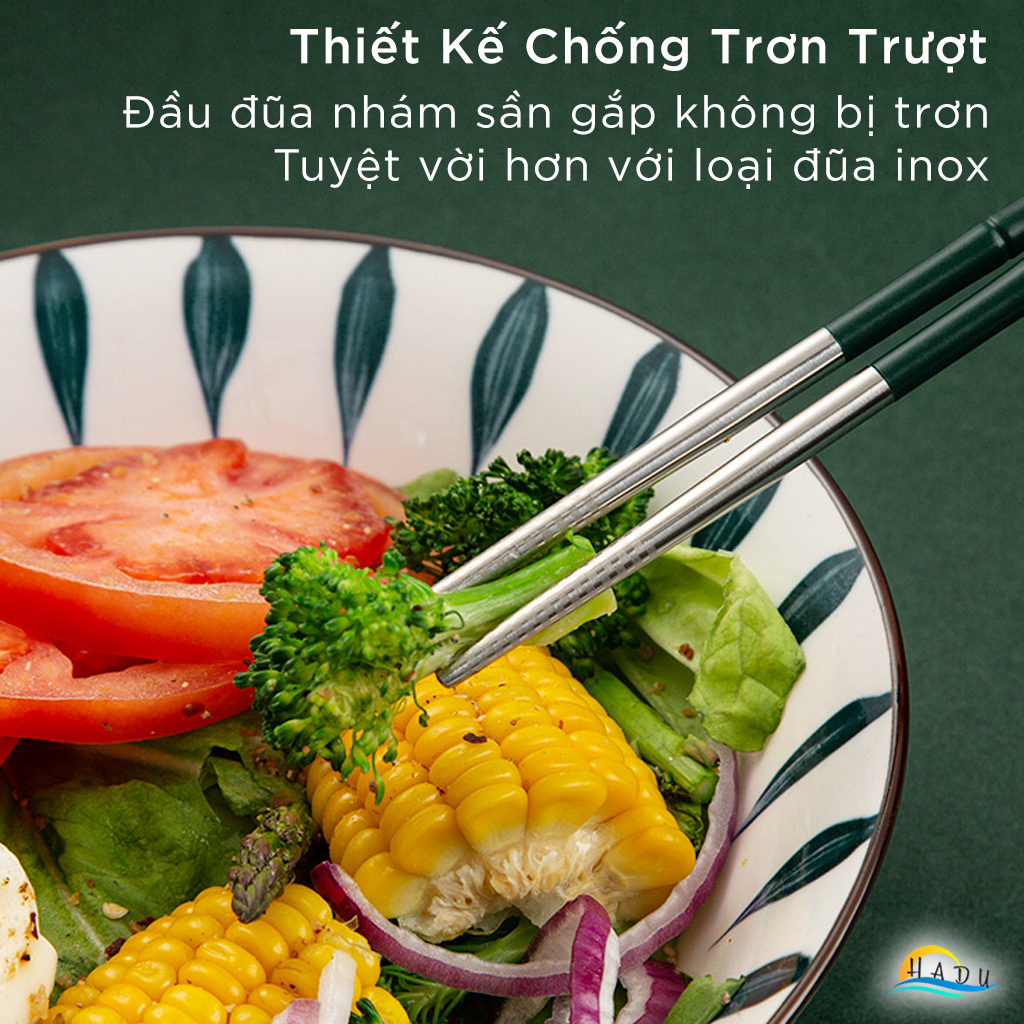 Đũa Ăn Cơm Inox 304 Chống Trượt Kiểu Hàn Quốc Cao Cấp Hình Cây Tre Sang Trọng HADU
