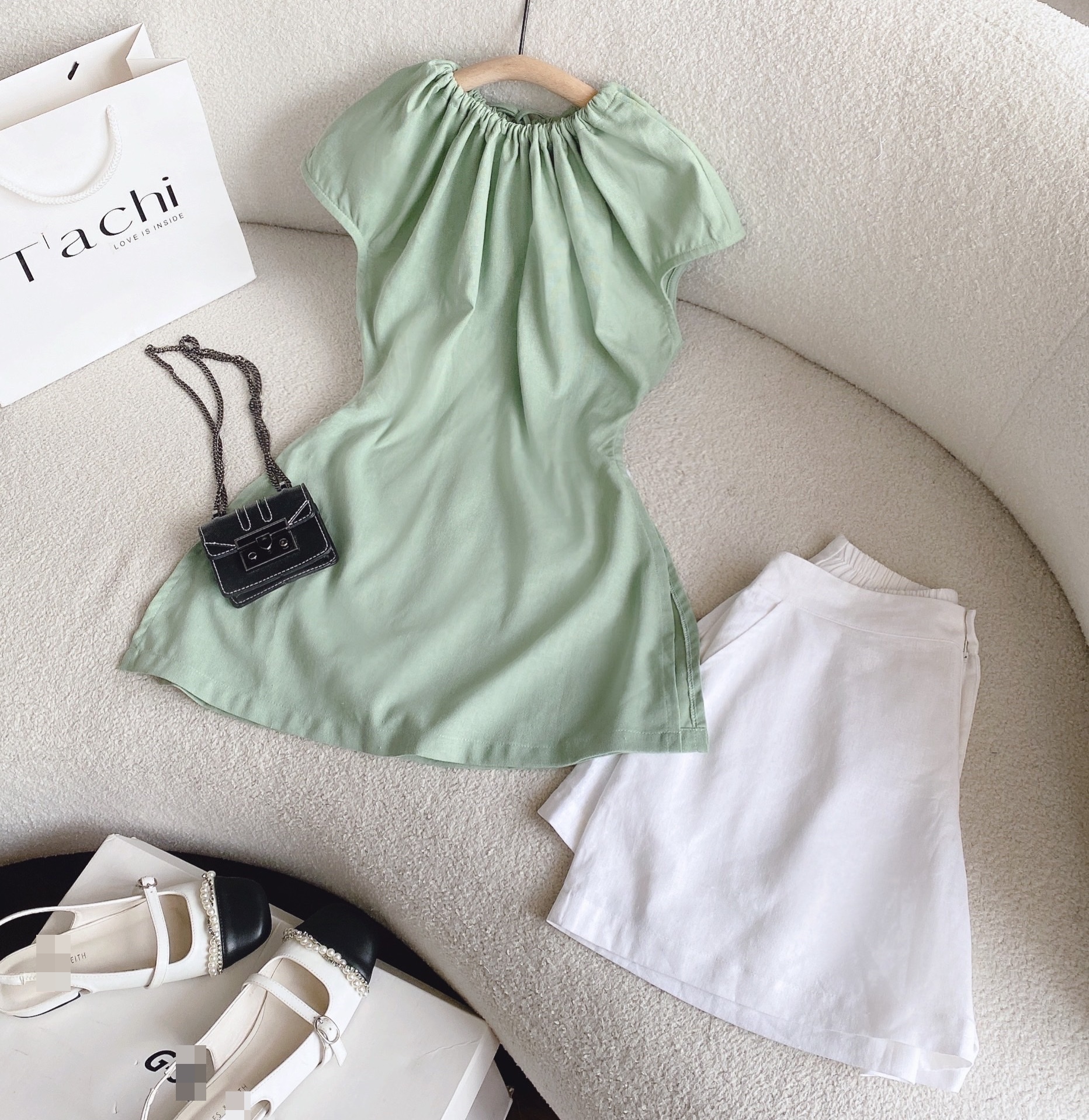 ĐẦM SET ÁO XANH MINT PASTEL + QUẦN NGẮN LƯNG CAO GIẢ VÁY CHỮ A SHORT ĐI TIỆC ĐI CHƠI NOEL DẠO PHỐ GIÁNG SINH ĐI BIỂN