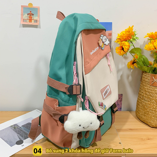 Balo nữ BH Kids, nắp gập Rabbit khoá chéo, phong cách Hàn Quốc dễ thương, chất liệu chống thấm nước - CH119