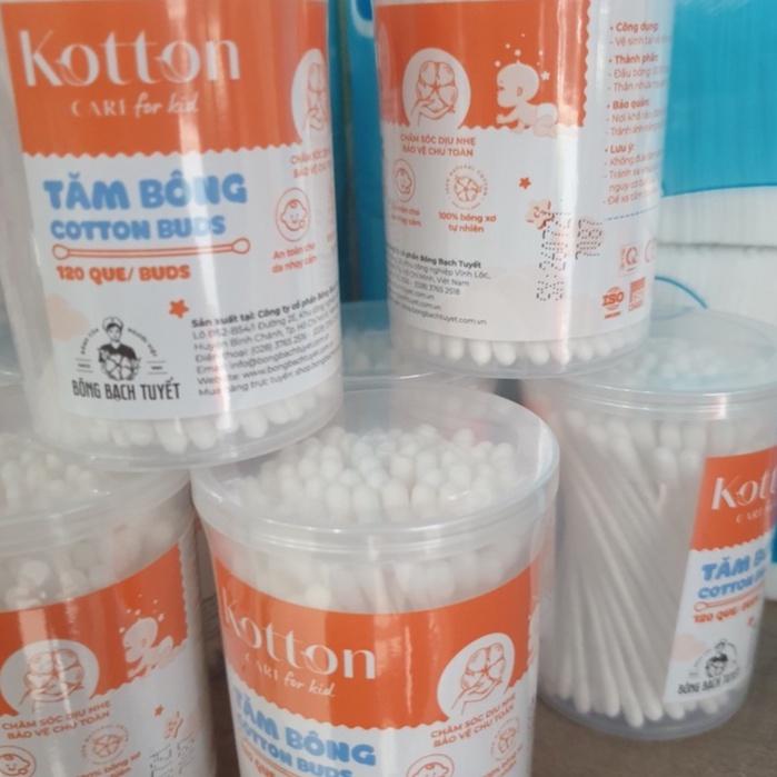 Tăm bông trẻ em ĐẦU NHỎ  Kotton Care For Kid đầu tròn hộp 120 que - ĐẦU NHỎ 120 QUE