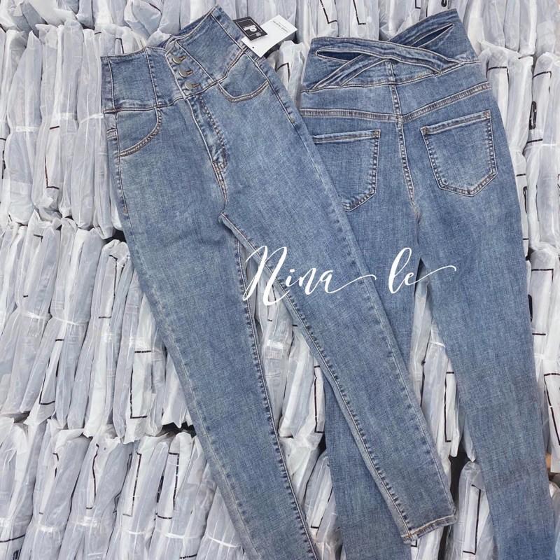 QUẦN JEANS LƯNG CAO ĐAN CHÉO CHỮ X LƯNG- ảnh thật treo chụp nhé