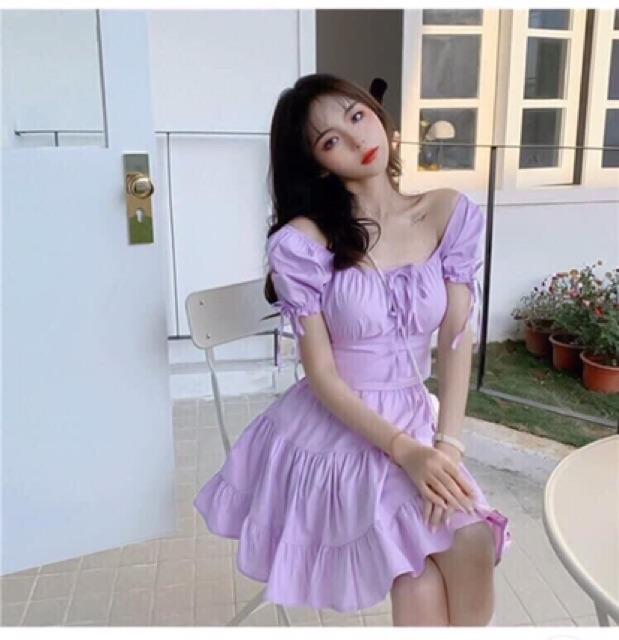 Sét áo nhún bèo tay côt nơ kèm chân váy nhún xoè xinh lung linh