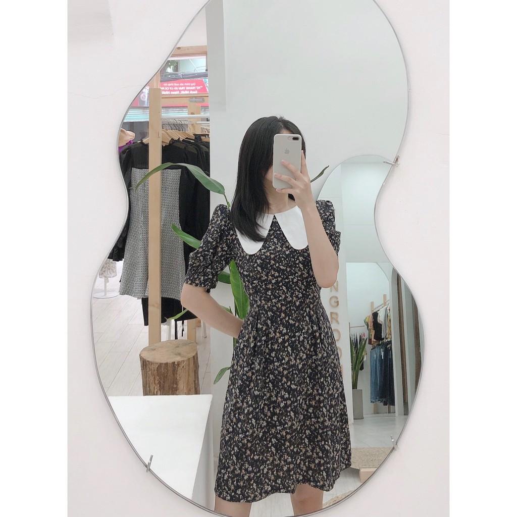 ĐẦM HOA NHÍ CỔ TRÒN PHỐI TRẮNG DÁNG XÒE TAY LỠ-hình thật shop chụp
