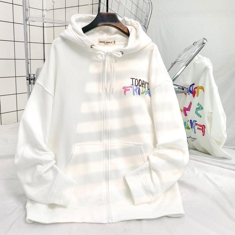 Áo Khoác Hoodie Nỉ Bông Unisex TODAY màu ĐEN/TRẮNG Nam nữ unisex/Áo hoodie zip dây kéo có mũ form rộng Jaystoree