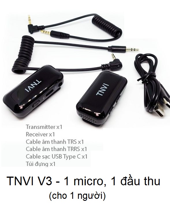 Micro Thu Âm Cài Áo Không Dây TNVI V3 Cho 1 Người/2 Người, Mic Livestream, Thiết Bị Thu Âm Thanh Chất Lượng Cao