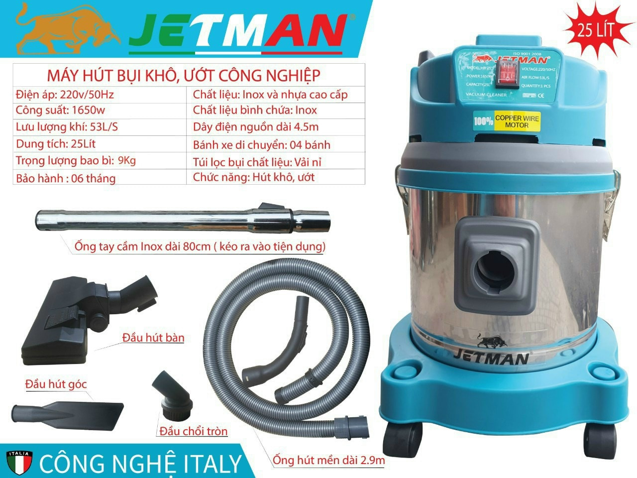 Máy Hút Bụi Công Nghiệp Jetman 25L+30L+40L (Bảo hành 1 năm)