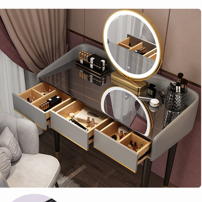 Bàn Trang Điểm Phong Cách Bắc Âu Gương Đèn Led Cảm Biến Thông Minh, Luxury Bàn Trang Điểm Gương Đèn Led Có Ngăn Kéo -LUXBAB005