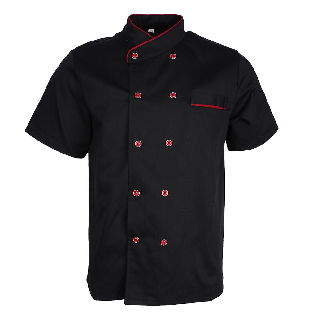 Unisex Short Sleeve Chef Jacket Kitchen Cook Coat Uniforms M Black