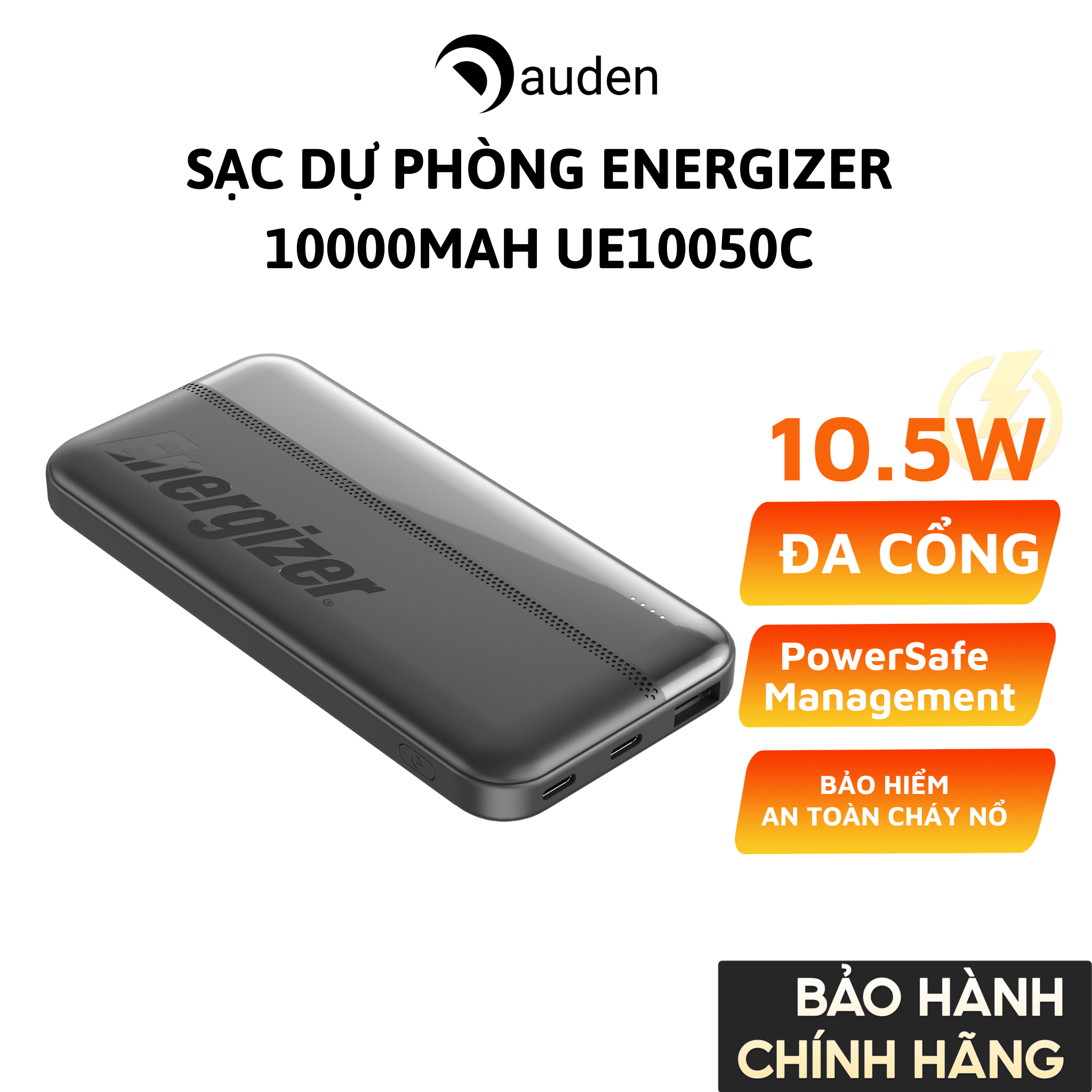 Sạc dự phòng Energizer 10,000mAh/3.7V Li-Polymer UE10050C - Hàng chính hãng bảo hành 2 năm 1 đổi 1