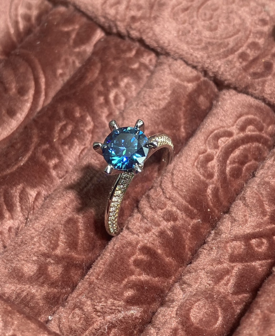 Phụ kiện đeo ngón tay Bạc 925 xi Kim viên chủ Kim Cương nhân tạo Moissanite Xanh hạt 1.5carat - R15.13