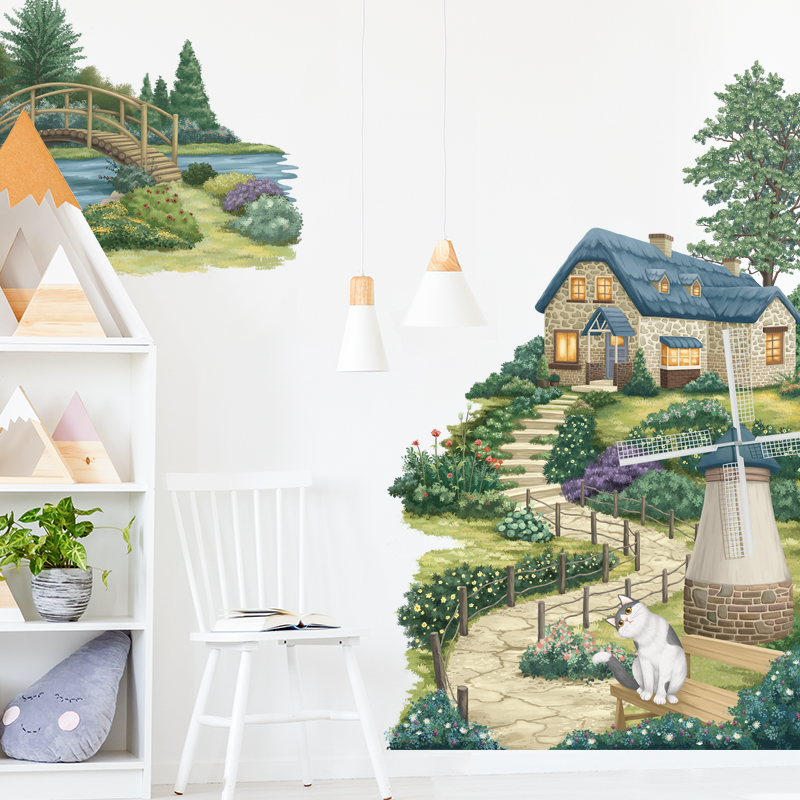 Sticker Giấy Dán Tường Decal Dán tường Tranh Dán Tường Trang Trí Tường Mẫu Phong Cảnh Làng Quê ZH-1015