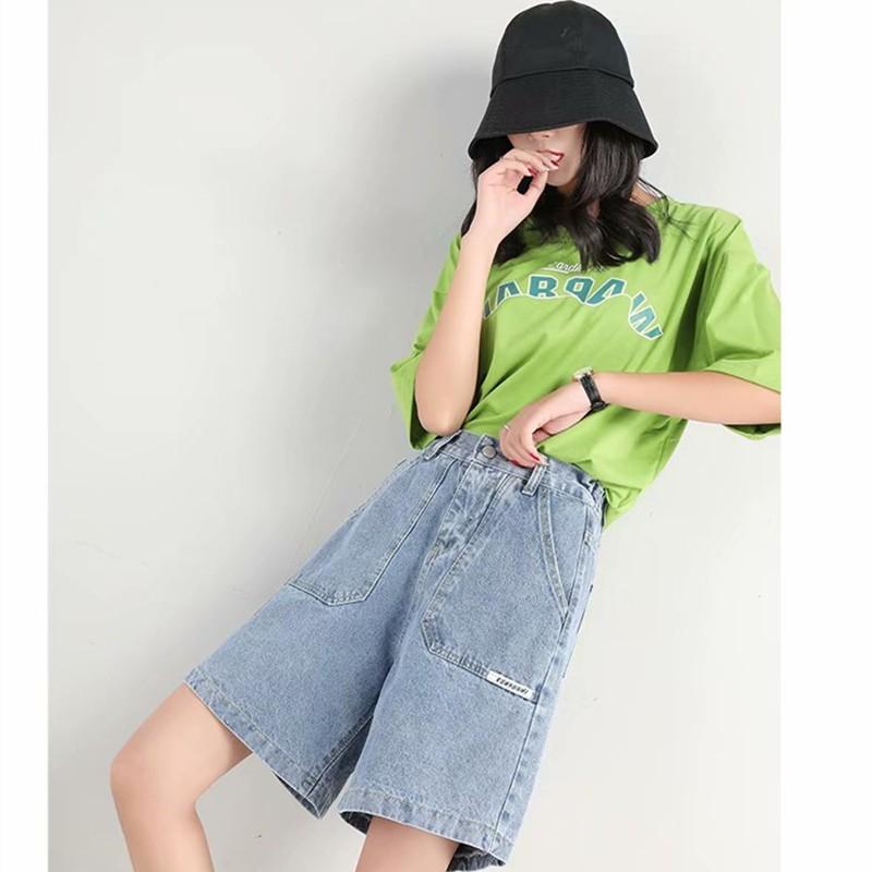 Quần Short Denim Ống Rộng Trơn Màu Thời Trang Mùa Hè Dành Cho Nữ