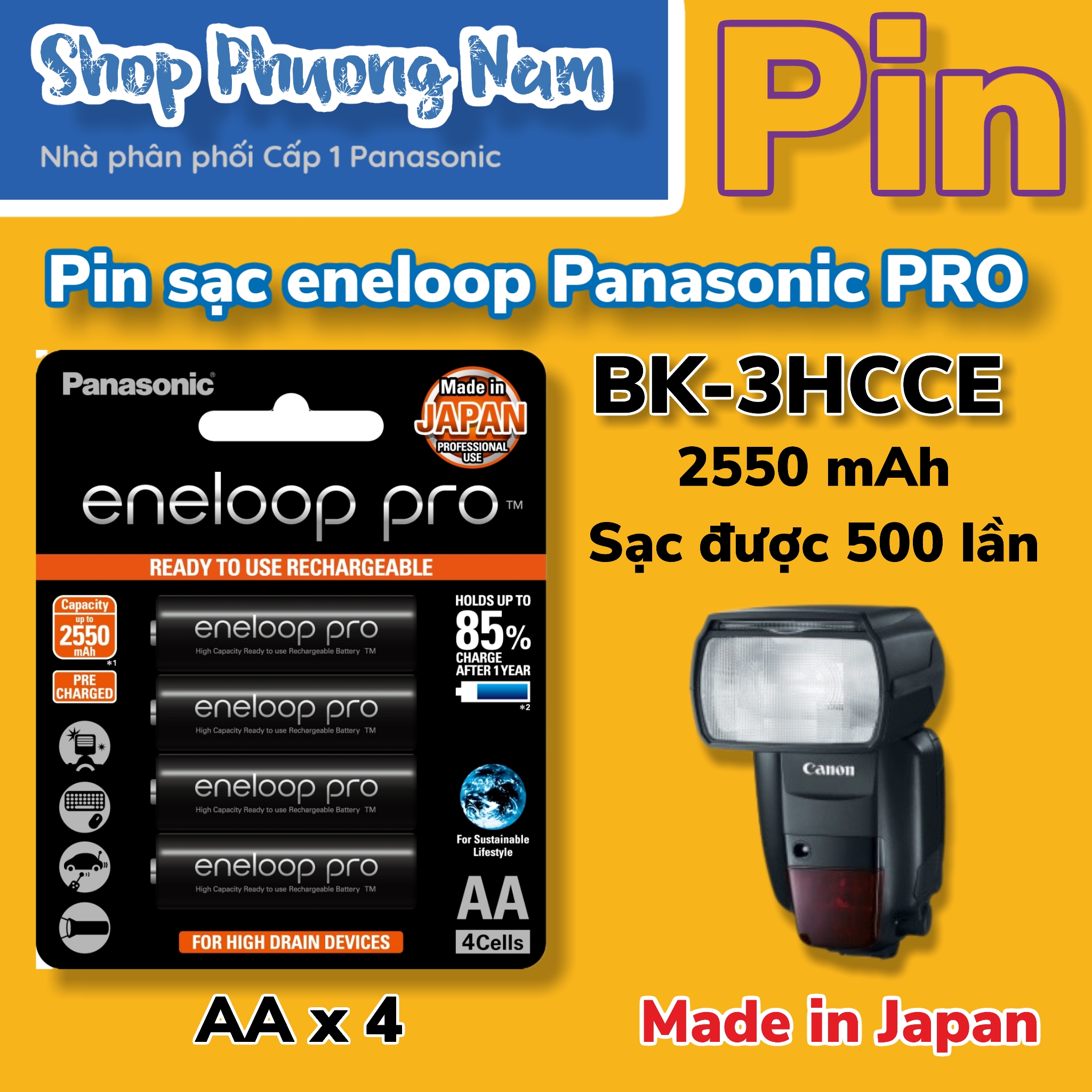 Bộ combo bộ sạc eneloop K-KJ55MCC40V và pin sạc eneloop pro vỉ 4 viên AA BK-3HCCE/4BV-Panasonic hàng chính hãng 