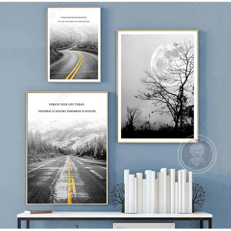 Bộ 3 tranh canvas con đường màu xám và vàng, tranh phong cảnh trên đường, du lịch ADH00721