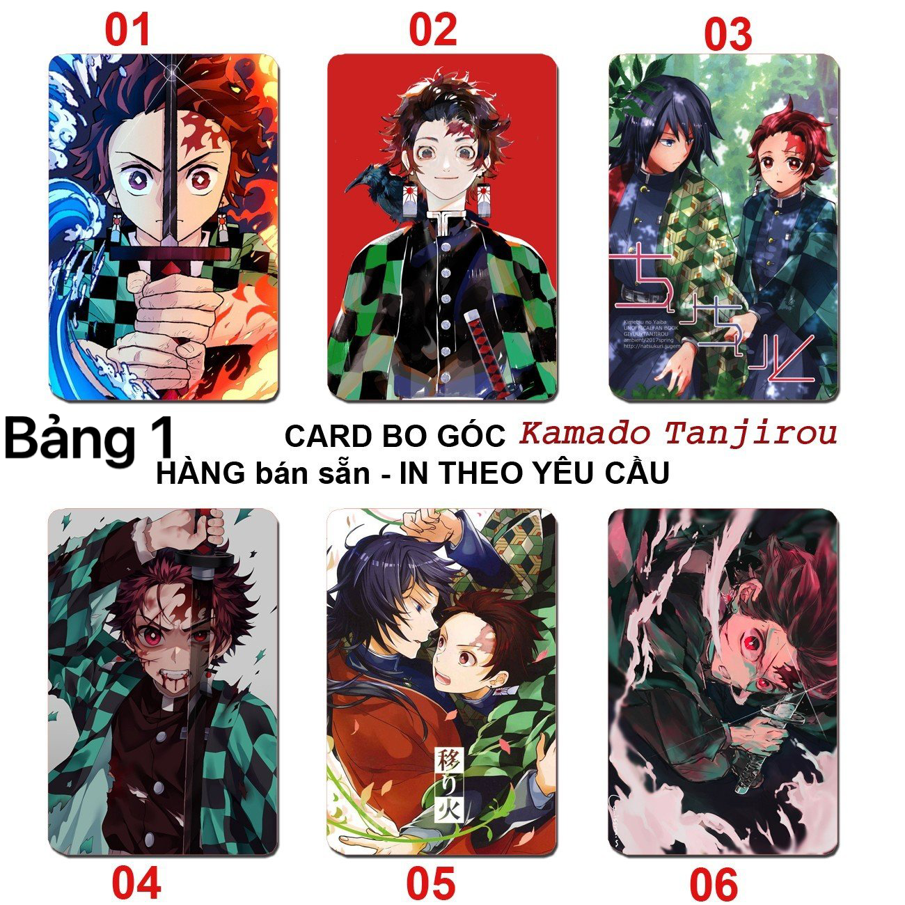 Ảnh card Tanjiro kamado 6 ảnh khác nhau/ Thẻ card hình kamado Taạniro anime kimetsu no yaiba