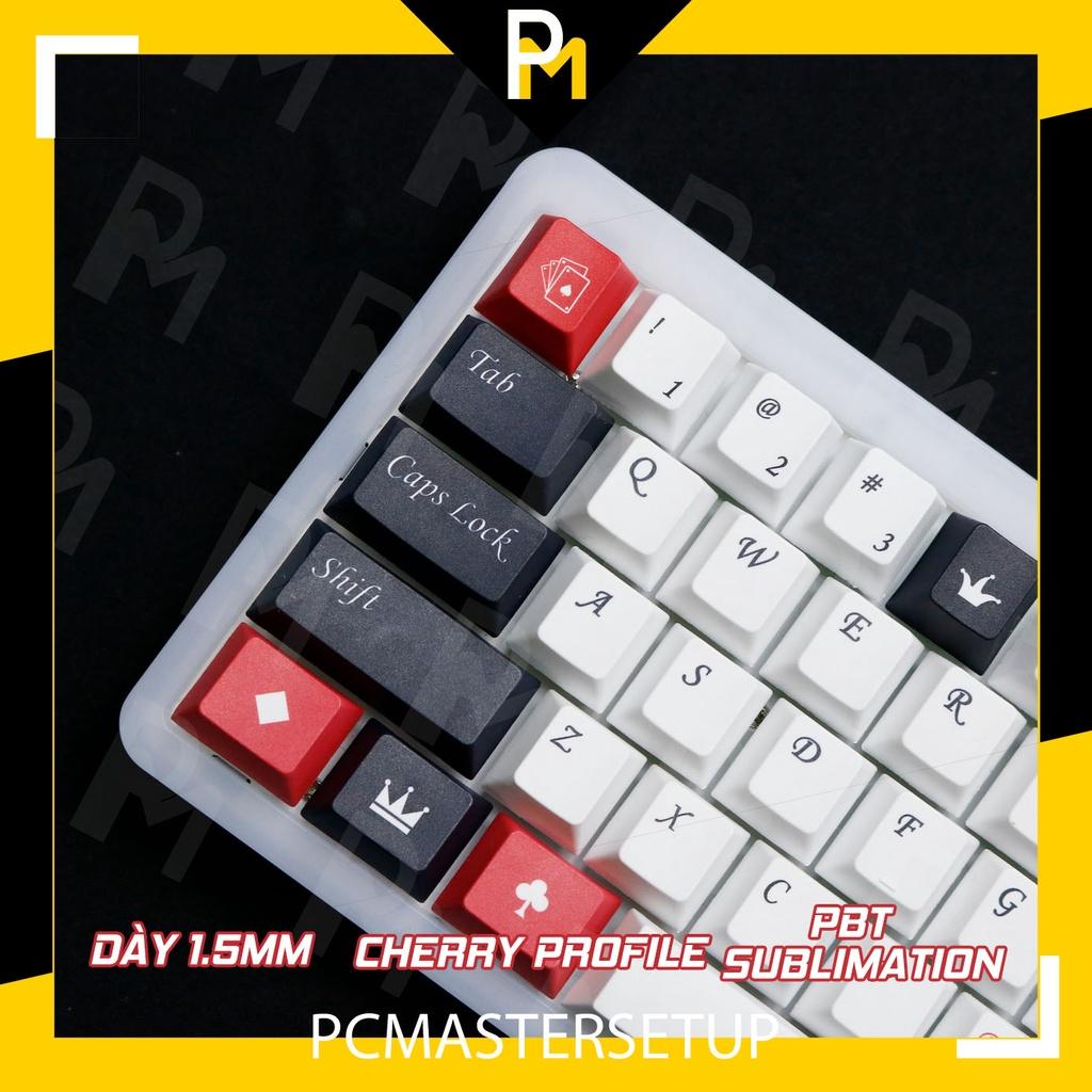 Keycap pbt JQK Poker cherry profile in 5 mặt chuyển nhiệt không bay màu 137 phím