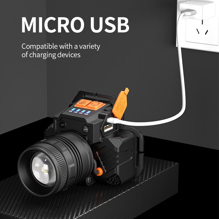 Đèn pha LED có thể sạc lại siêu sáng USB Đèn đầu cảm biến chuyển động có thể điều chỉnh 3 chế độ Đèn pha có thể phóng to