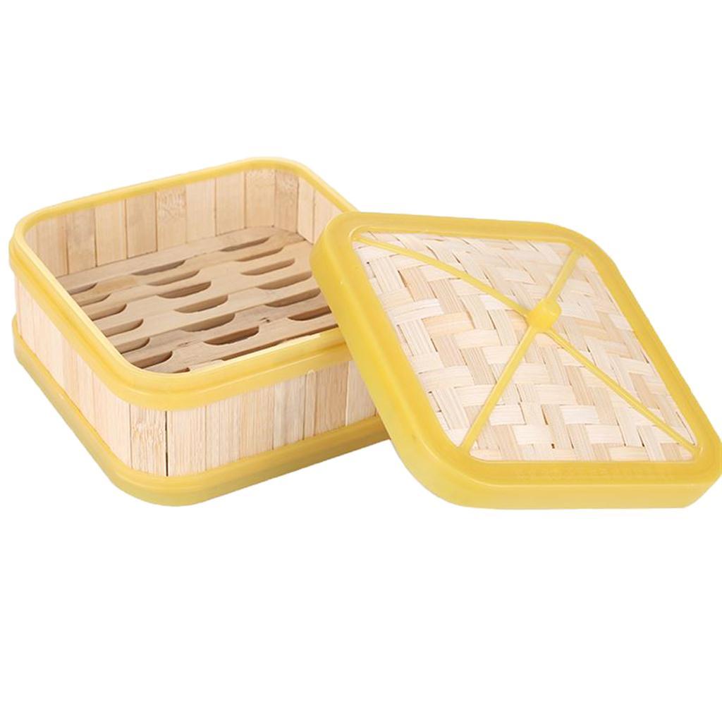 Bamboo Basket Steamer Chinese Sum Rice Pasta Cooker Square 5 inch