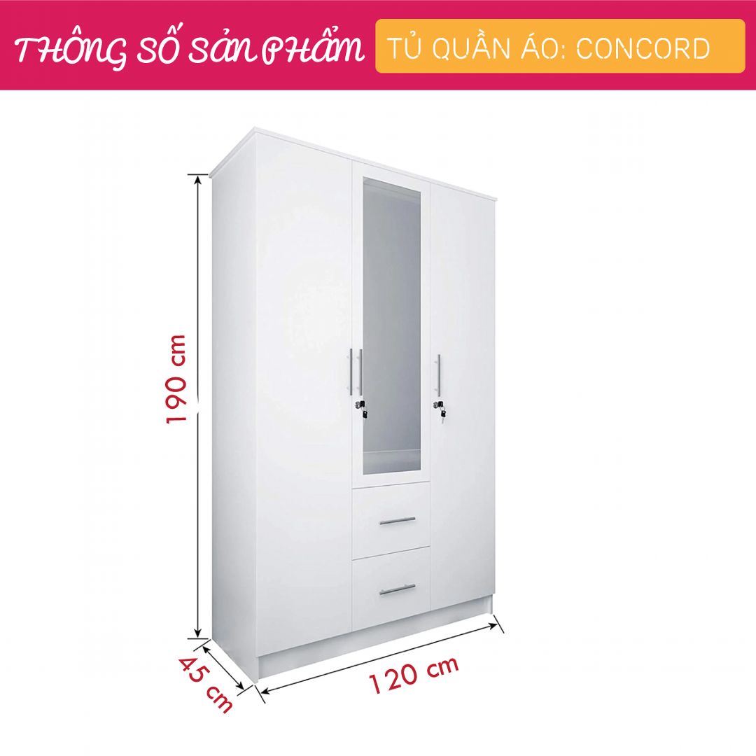 Tủ đựng quần áo thanh lịch bằng gỗ SMLIFE Concord