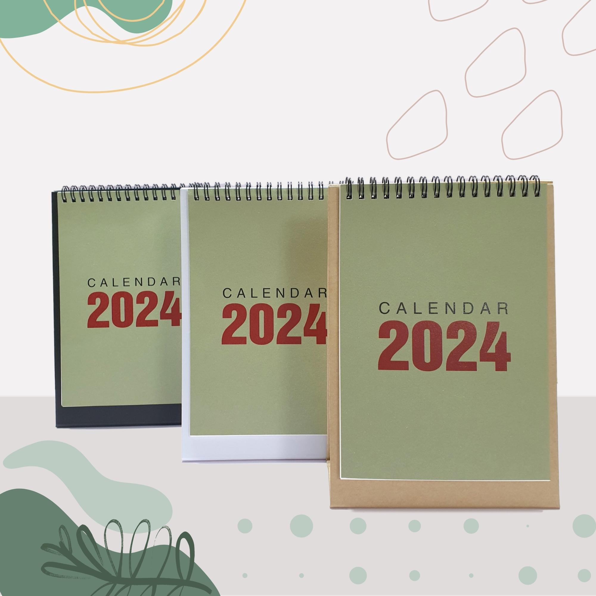 Lịch để bàn basic KHỔ ĐỨNG 2024 - Lịch để bàn có ngày âm dễ xem, tặng kèm sticker giấy