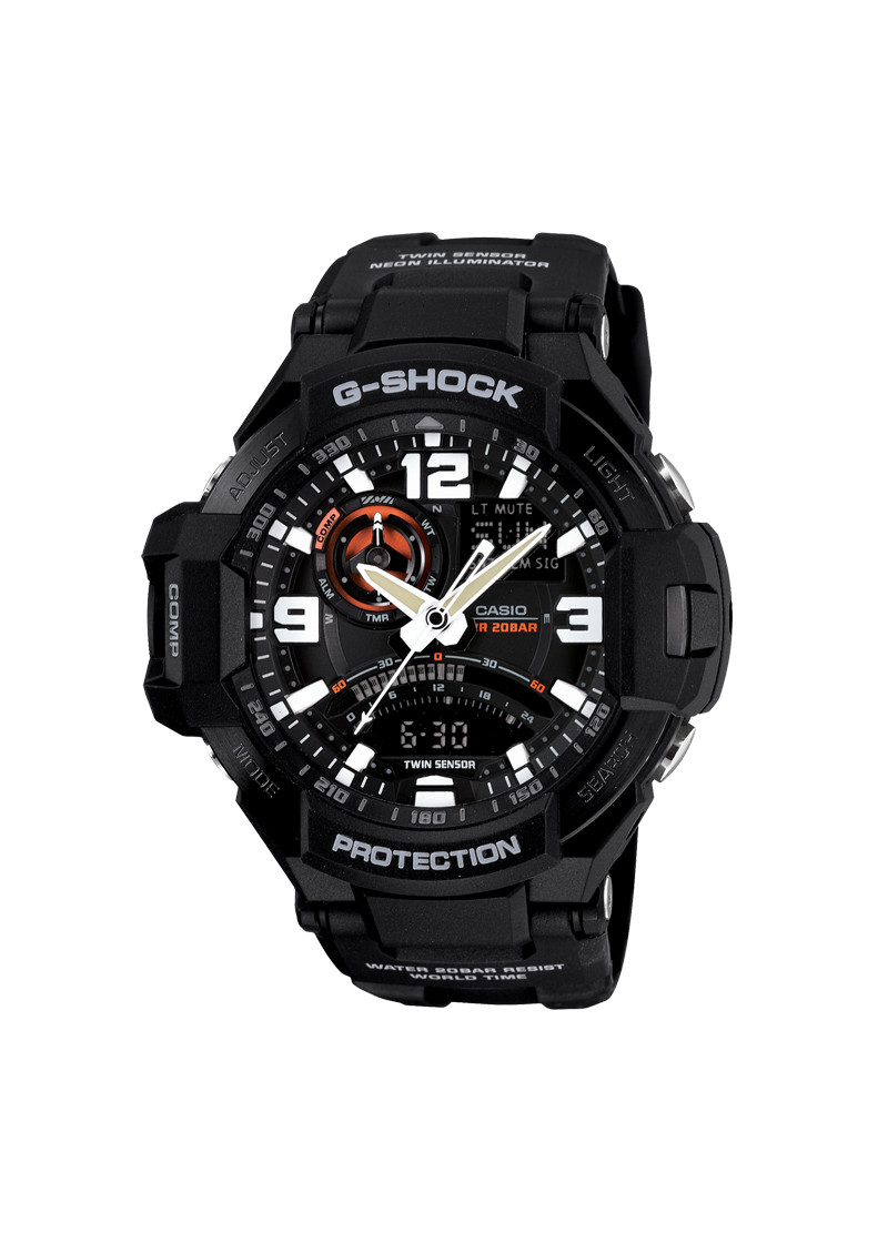 ĐỒNG HỒ CASIO G-SHOCK GA-1000-1ADR Đồng hồ La Bàn - Dây nhựa đen - Mặt điện tử kim đen viền đỏ