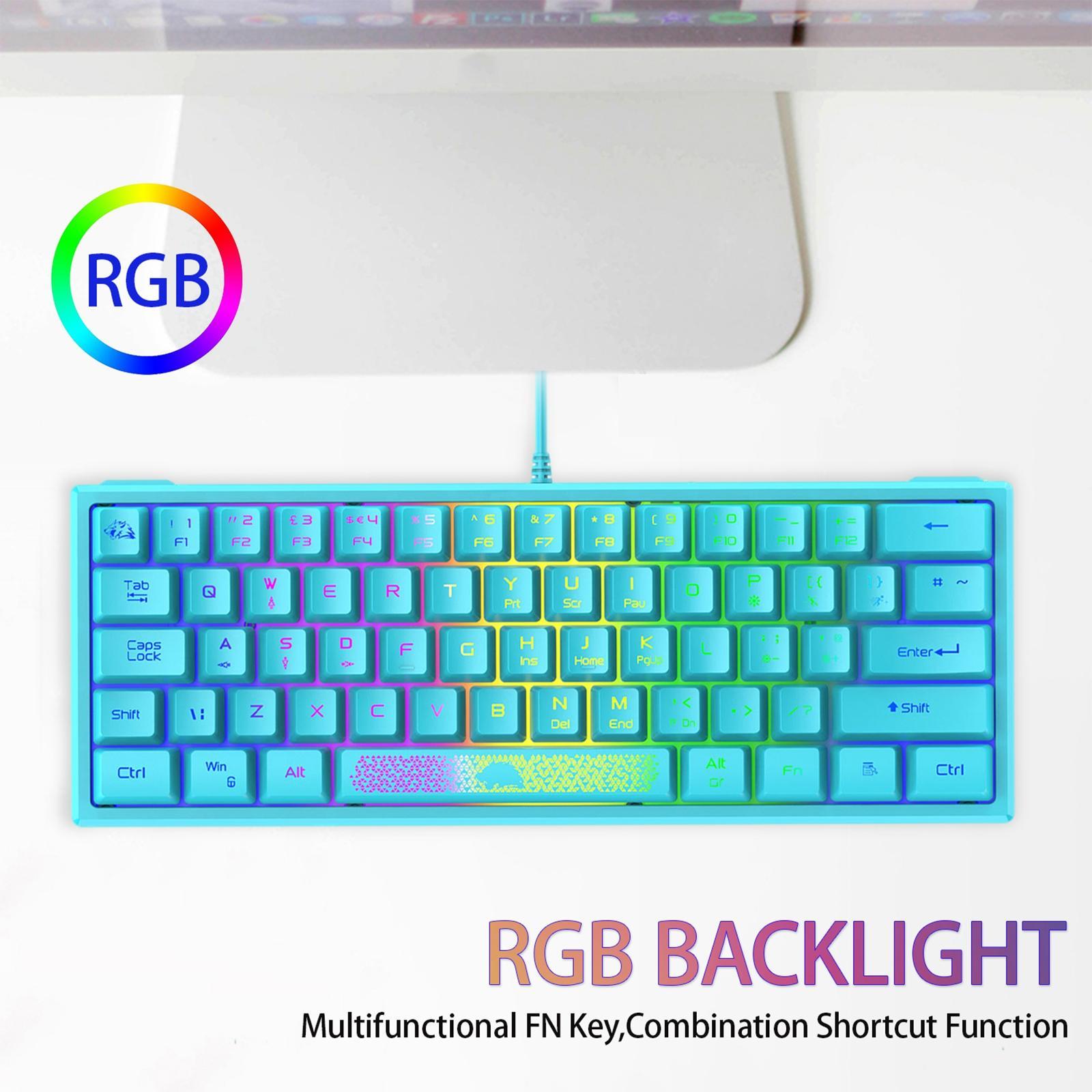 RGB Backlit 62 Key Game Keyboard 60% Layout Waterproof Mini for Gamer Android iOS Windows