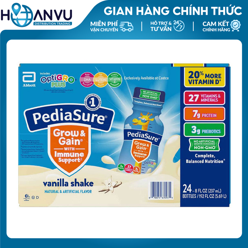 Sữa nước Pediasure Grow &amp; Gain Optigro Vanilla Shake (237ml) - Mỹ Date T6/2025