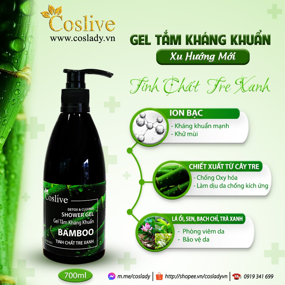 GEL TẮM KHÁNG KHUẨN TRE XANH CHO NAM 700ML COSLIVE