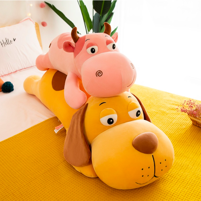 Bộ ba thú nhồi bông mắt lồi cute - Size từ 70cm đến 1m2- Quà tặng gấu bông trâu hồng, chó, khủng long xanh dễ thương - Gối ôm mềm mịn cho bé