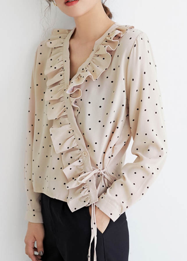 Áo sơ mi nữ chấm bi xéo vạt CBR04