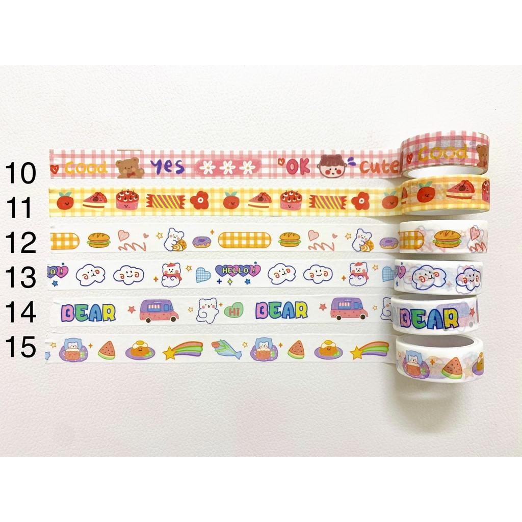 1 Cuộn Washi Tape Lẻ - Băng Dính hình Gấu Snoopy Charlie Brown Trái Tim Bánh Ngọt Mèo