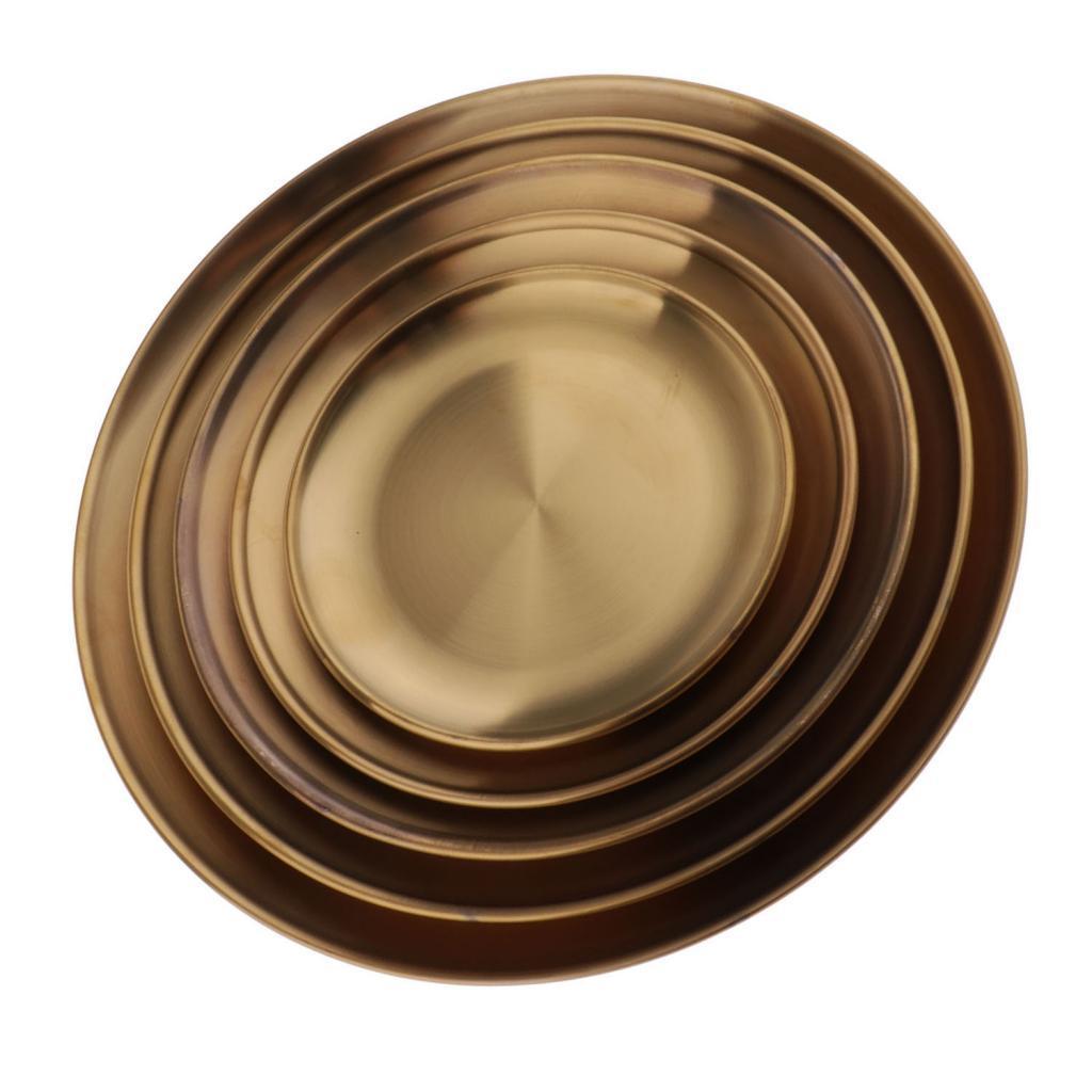 Set of 5 Stainless Dinner Plate Serving Dish for Grilled BBQ Picnic Golden