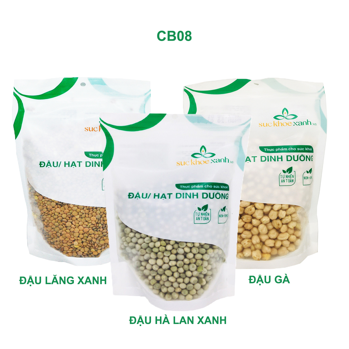 Combo 3 túi Đậu gà và Đậu lăng xanh và Đậu hà lan xanh nguyên hạt 500g (CB08)