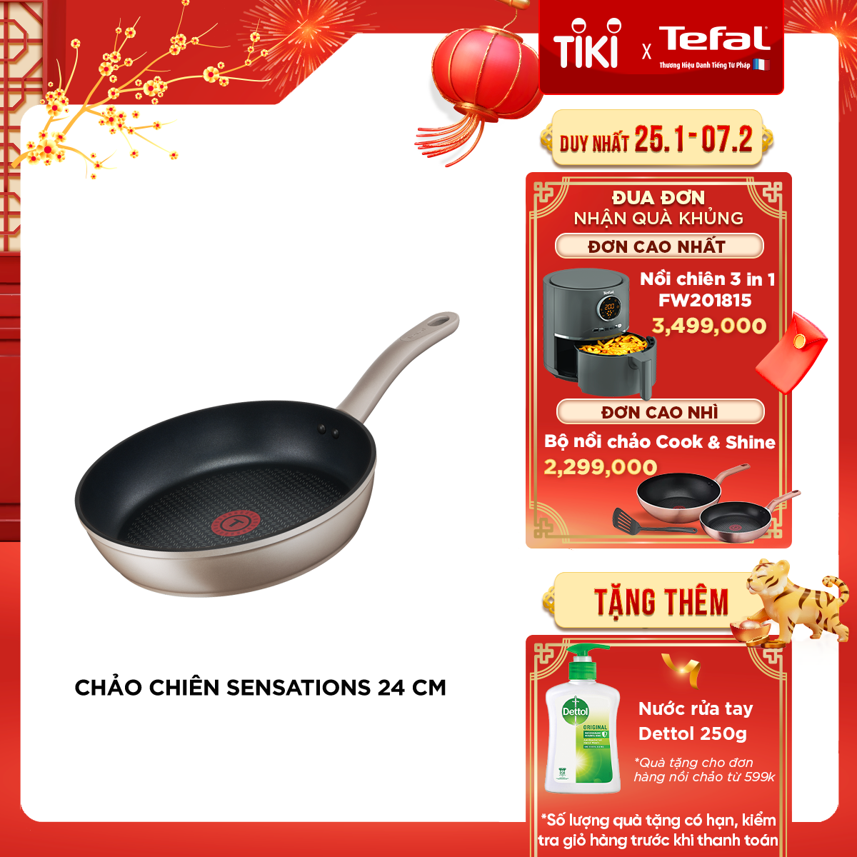 Chảo chiên chống dính đáy từ Tefal Sensations H9100414 24cm (Đồng) - Hàng chính hãng