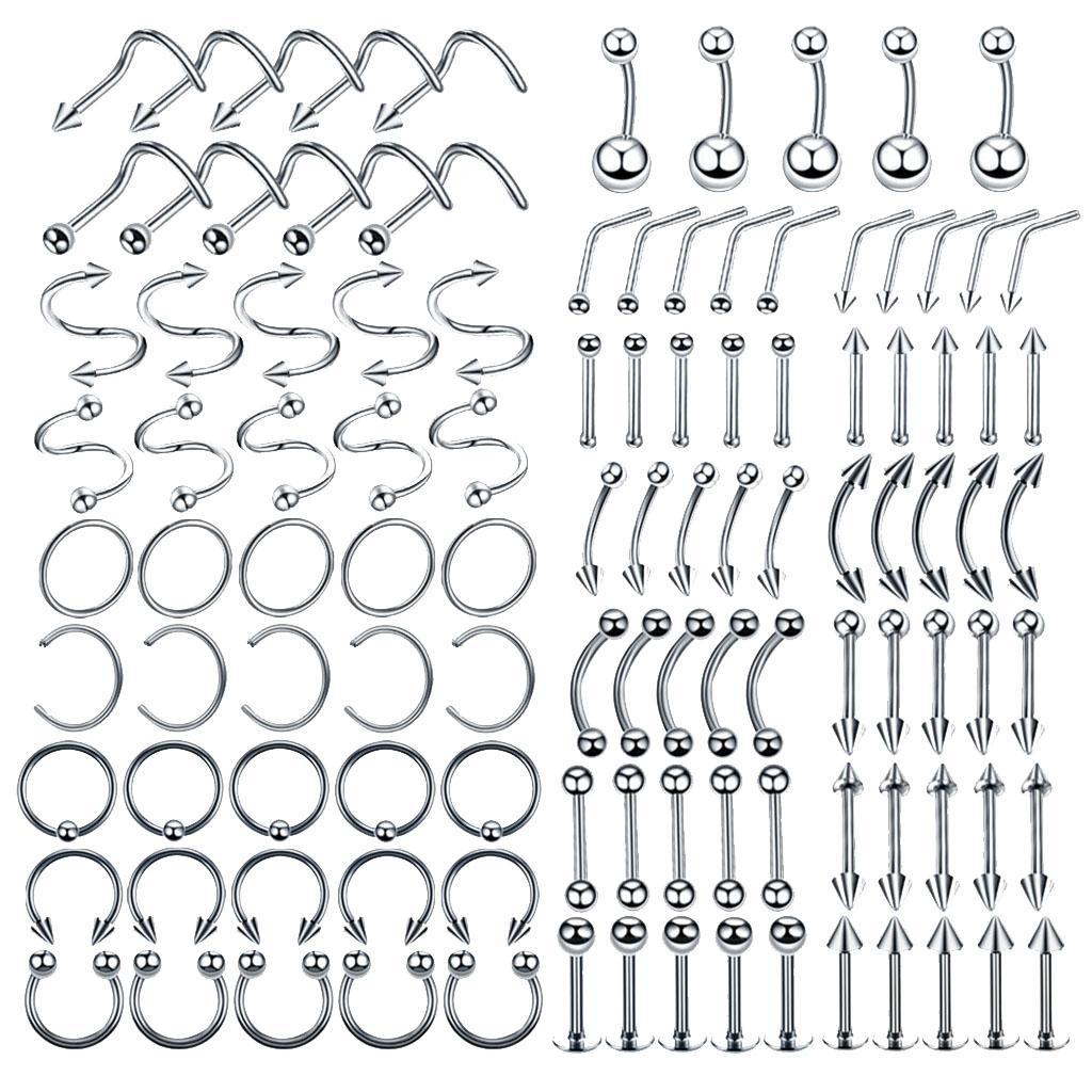 110x Body Jewelry Piercing Ear Nose Navel Belly Button Hoops 1.2x8mm