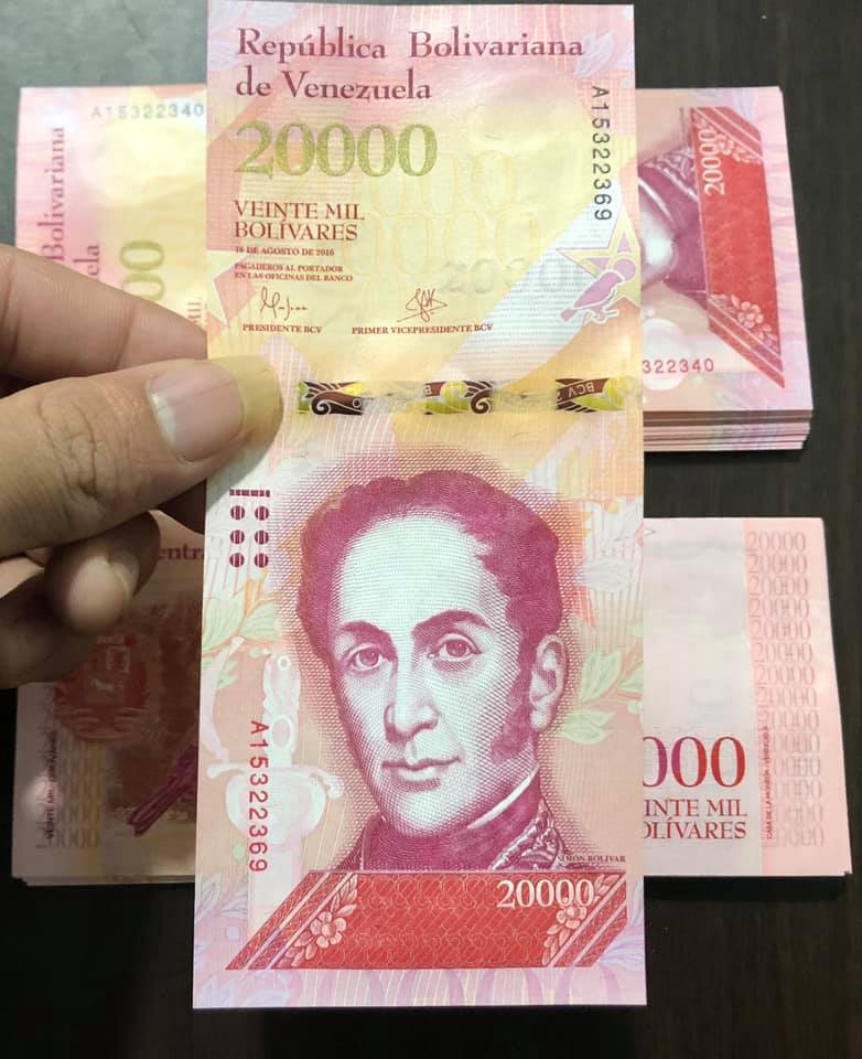 01 tờ tiền cổ Venezuela lạm phát mệnh giá 20.000 Bolivaries