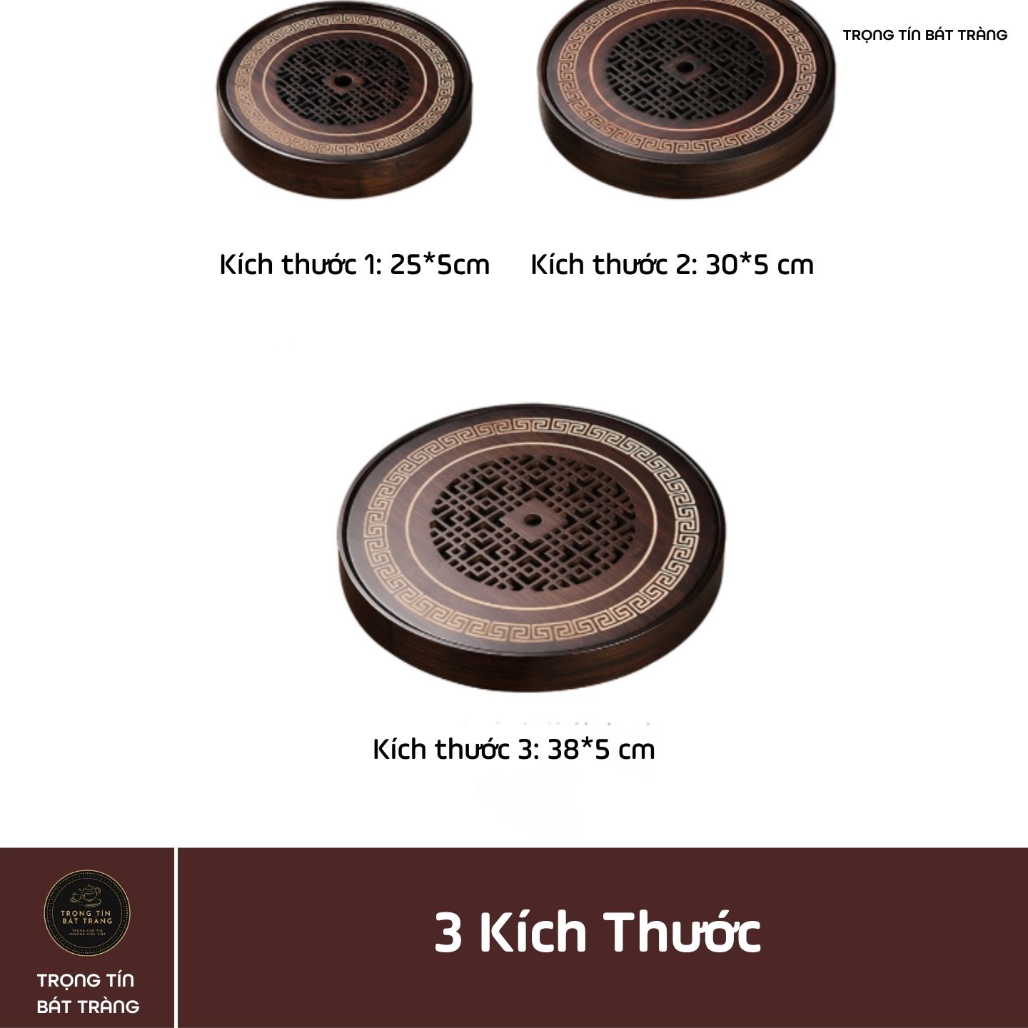 Khay Trà Tre Cao Cấp Hình Tròn 3 Kích Thước KT 62