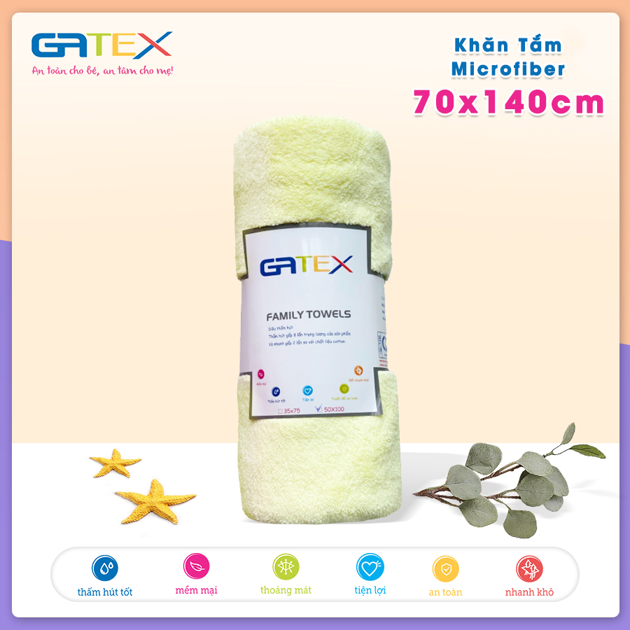 Khăn tắm 70x140cm Siêu Mềm Mịn, Siêu Thấm Hút Microfiber GATEX