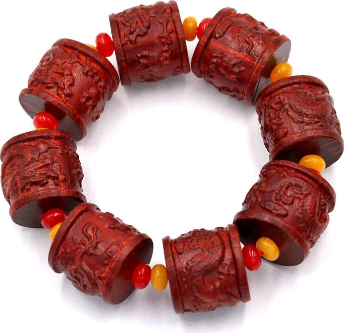 Vòng tay chuỗi hạt trụ rồng gỗ trắc đỏ TRDT3