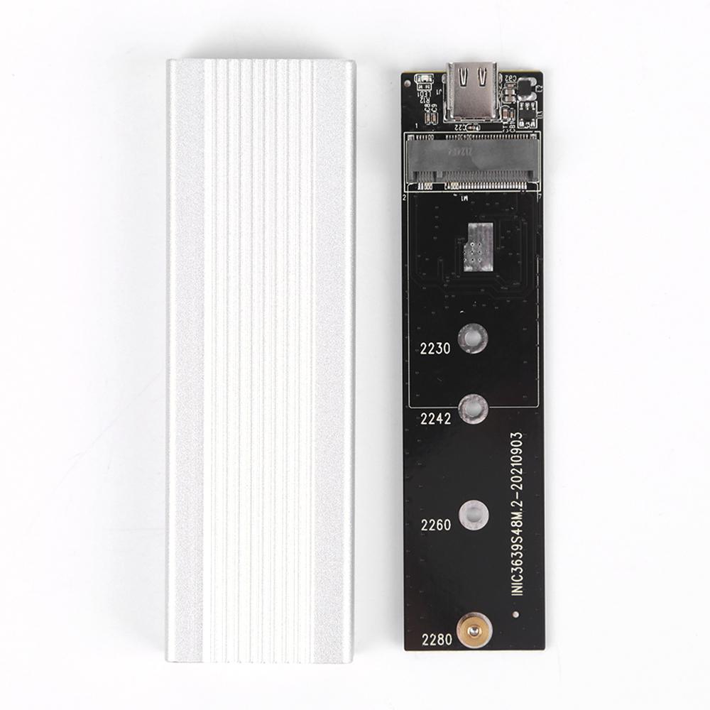 M.2 NVMe/SATA Dual Protocol Mobile Hard Disk Case USB3.1 Type-C External SSD Enclosure Aluminum Alloy Shell Silver
