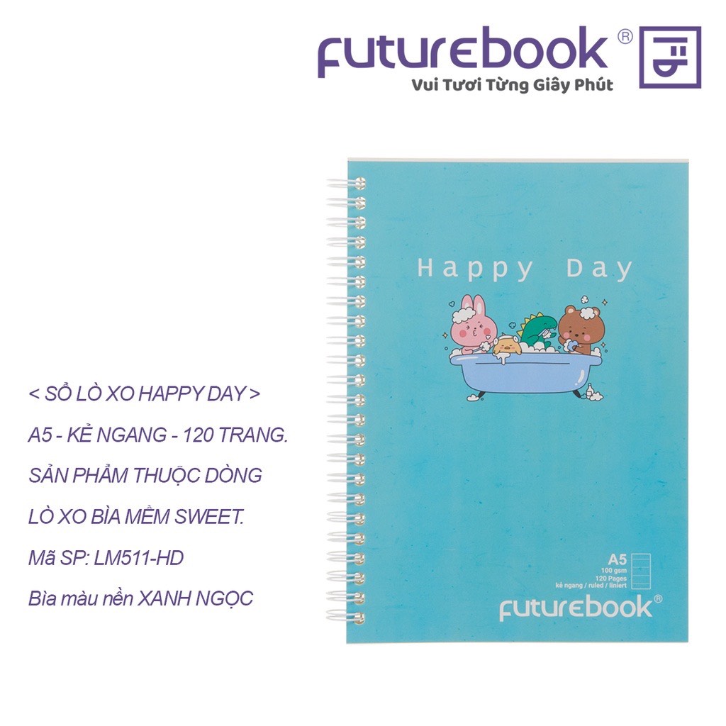 FUTUREBOOK -Sổ Lò Xo Bìa Mềm A5-Dòng Kẻ Ngang-Định Lượng 100GSm-120 Trang. MSP LM511