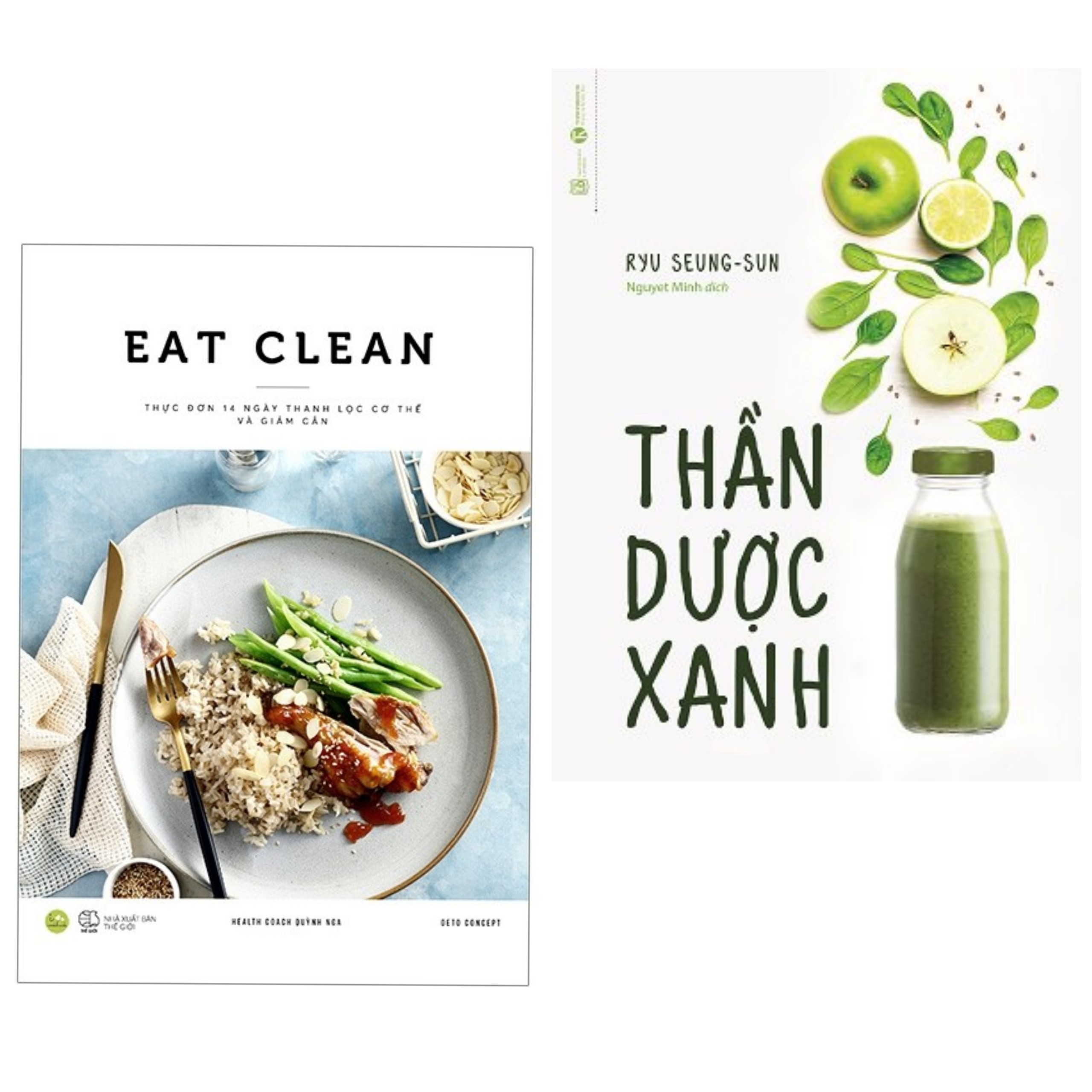 Combo 2 cuốn sách dậy nấu ăn siêu hay: Thần Dược Xanh + EAT CLEAN Thực Đơn 14 Ngày Thanh Lọc Cơ Thể Và Giảm Cân